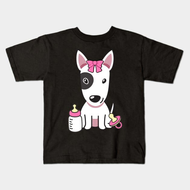 Cute bull terrier is a baby - girl Kids T-Shirt by Pet Station